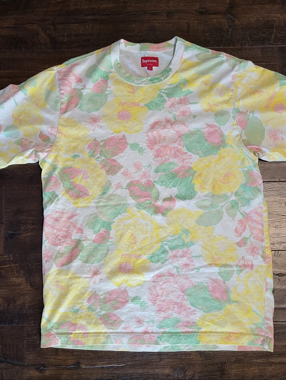 Supreme Floral Logo Short Sleeve T-Shirt Size Small Back Print Vintage Rose Past